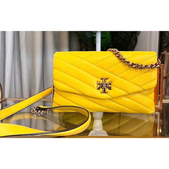 Authentic Tory Burch Yellow Quilted Leather Kira Crossbody - Picture 1 of 14